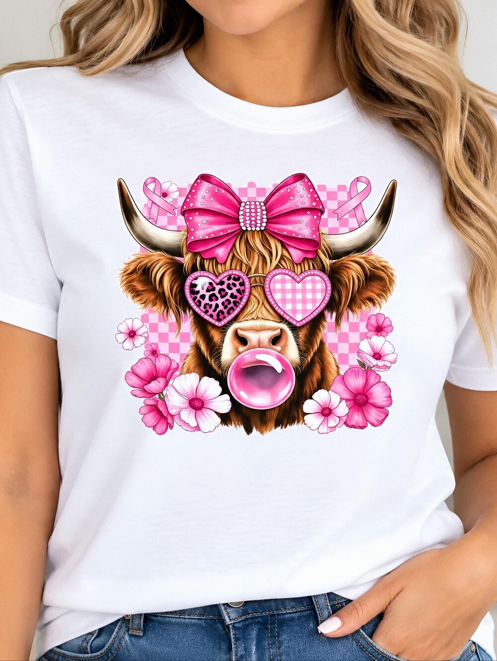 Breast Cancer Awareness Pink Ribbon Graphic Short Sleeve Tee